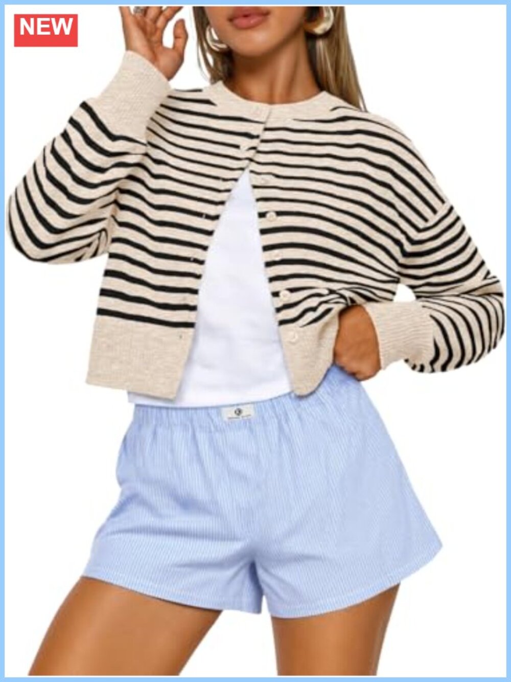 Cropped Cardigan Sweater Women Lightweight Knit Button Office Brunch